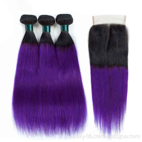 Wholesale Ombre Bundles,Grey Blue Purple Color Human Hair Weave Bundles , Natural Virgin ombre Brazilian Hair bundles